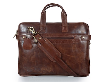 Custom Handmade Full Grain Leather Messenger Bag, Mens Leather Briefcase, Leather Laptop Bag, Large Satchel Crossbody Shoulder Bag
