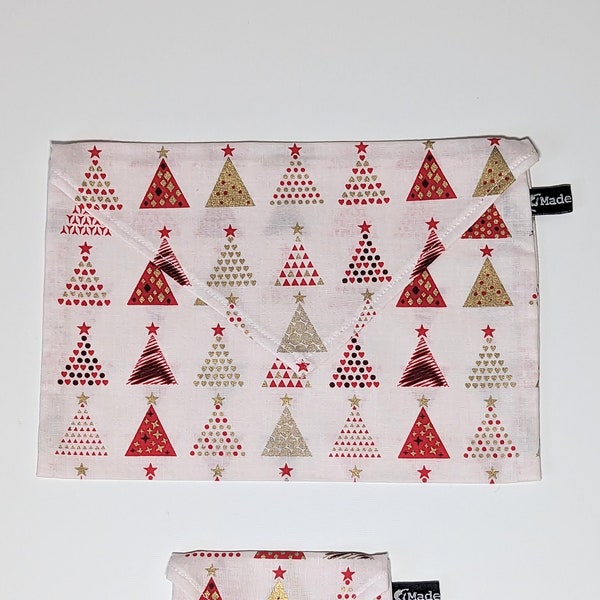 Enveloppe cadeau de noël Sapins or en tissu, réutilisable