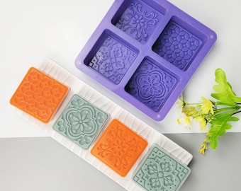 Pattern Soap Mold, DIY Handmade Soap Making, 4 Cavity Flower Mould, Handmade Crafts Gieform, Retro Rectangular Mold