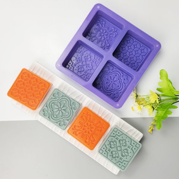 4 Cavity Rectangle Round Soap Silicone Molds DIY Handmade Cake