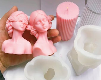 Girl Silicone Mould, Blindfolded Lady Candle Mold, Candle DIY Crafts, Handmade Resin Art Mold, Sculpture moule bougie