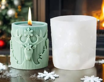 Christmas Candle Mold, Silicone 1 Cavity Deer Mould, Handmade Crafts, Aromatherapy Handmade Candle Mould, Ceramic DIY, Santa Hat Tree Baking