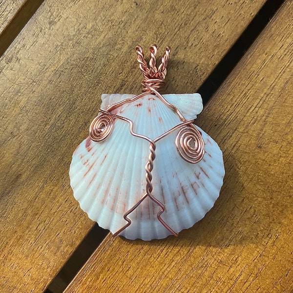 Wire Wrapped Scallop Seashell Pendant