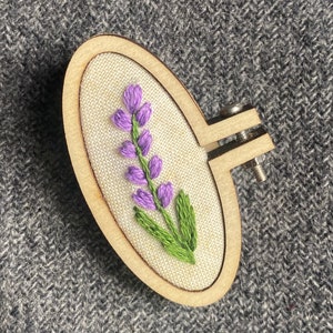 Handmade Embroidered Small Lavender Brooch