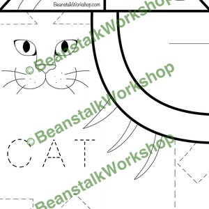 Puede incluir: Una hoja de trabajo imprimible en blanco y negro para que los ni&ntilde;os tracen las letras C, A y T para deletrear la palabra "GATO". La hoja de trabajo tambi&eacute;n incluye una imagen de un gato con l&iacute;neas punteadas para trazar el contorno del cuerpo del gato.