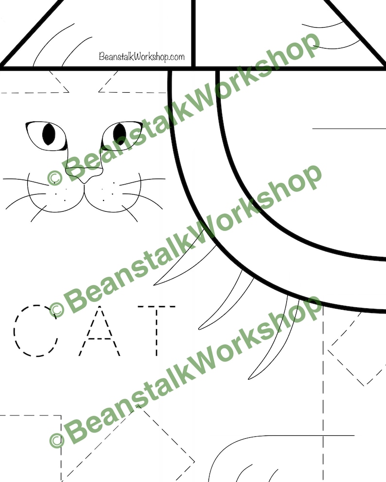 Puede incluir: Una hoja de trabajo imprimible en blanco y negro para que los ni&ntilde;os tracen las letras C, A y T para deletrear la palabra "GATO". La hoja de trabajo tambi&eacute;n incluye una imagen de un gato con l&iacute;neas punteadas para trazar el contorno del cuerpo del gato.
