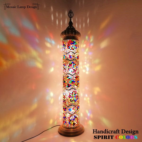 Turkish Cylinder Mosaic Floor Lamp, Colorful Stained Glass Turkish Standing Lamp, Colorful Mosaic Standing Lamp, Turkish Mosaic Lights