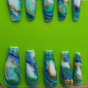 Beach Theme Nails Ocean Theme Nails Under the Sea Nails Blue Nails Tropical Vacation Nails Holiday Destination Wedding Nails Beach Wedding