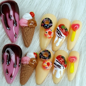 Dessert Nails, Summer Party Nails Ice Cream Nails, Strawberry Nails, Vacation Nails, Custom Nails at Home