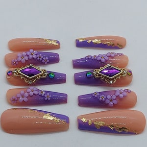 Purple Nails Purple Ombre Nails Purple Bridal Nails Flower Nails Spring Wedding Purple Wedding Nails Floral Nails Purple Lover Nails