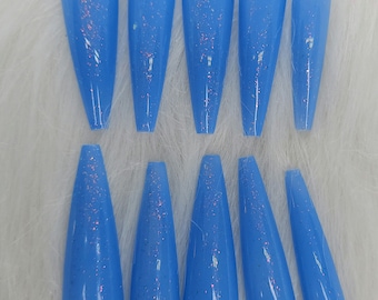 Glitterbelle Custom Glitter Press On Nails - Blue Iridescent Sparkle, Set of 10