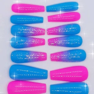 Blue and Pink Nails Gender Reveal Nails Gender Reveal Shower Ombre Nails Baby Shower Pink Baby Shower Nails Blue Baby Shower Idea Twin party image 1