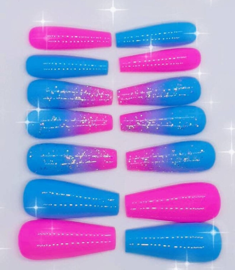Blue and Pink Nails Gender Reveal Nails Gender Reveal Shower Ombre Nails Baby Shower Pink Baby Shower Nails Blue Baby Shower Idea Twin party image 1
