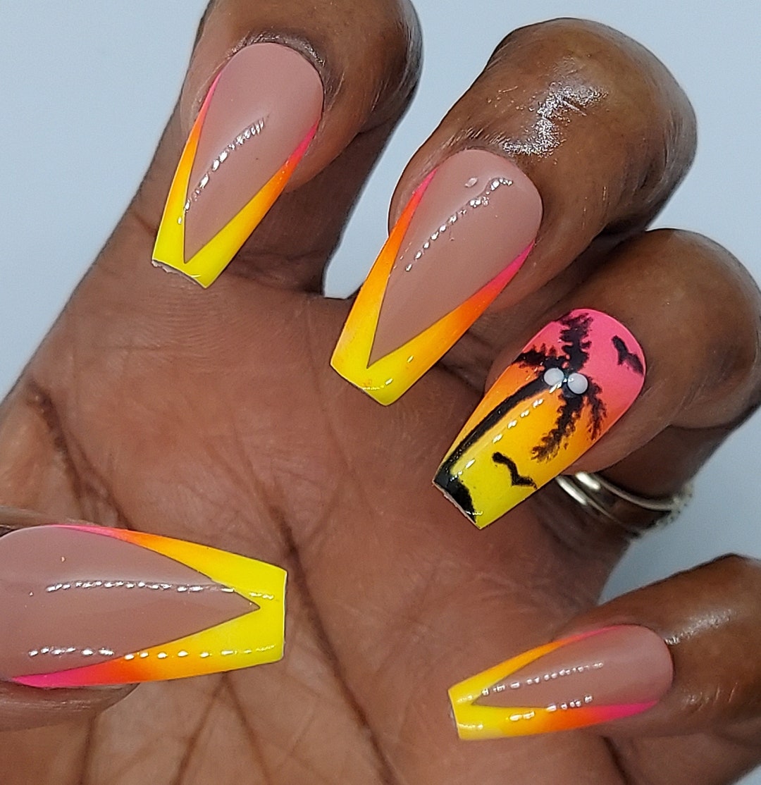 Vibrant Sunset Beach Summer Nails
