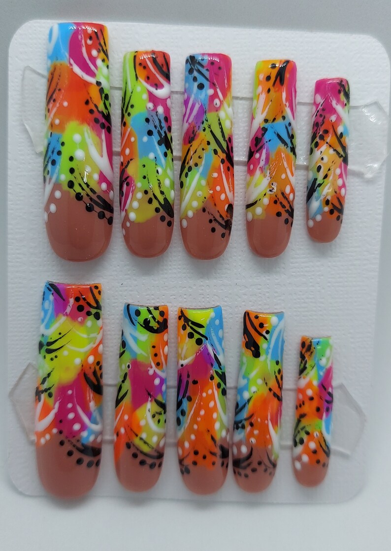 Freaknik Nails| 90s Nails| Rainbow Nails| Retro Nails| Neon Nails| Unique Nails| Party Nails| Glue on Nails| Colorful Nails| Made to order XXL Square