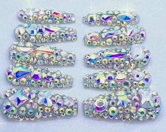 Full Rhinestone Crystal Bling Nails All Diamond Nails Sparkling Nails Press on Nails DIY Crystal Nails Holiday Nails Salon Nails at Home