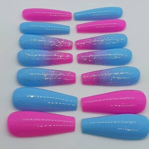 Blue and Pink Nails Gender Reveal Nails Gender Reveal Shower Ombre Nails Baby Shower Pink Baby Shower Nails Blue Baby Shower Idea Twin party Long