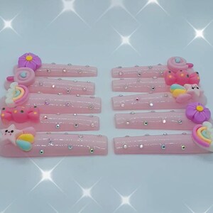 Kawaii 3D Charm Press On Nails, Pink Rhinestone Sparkle