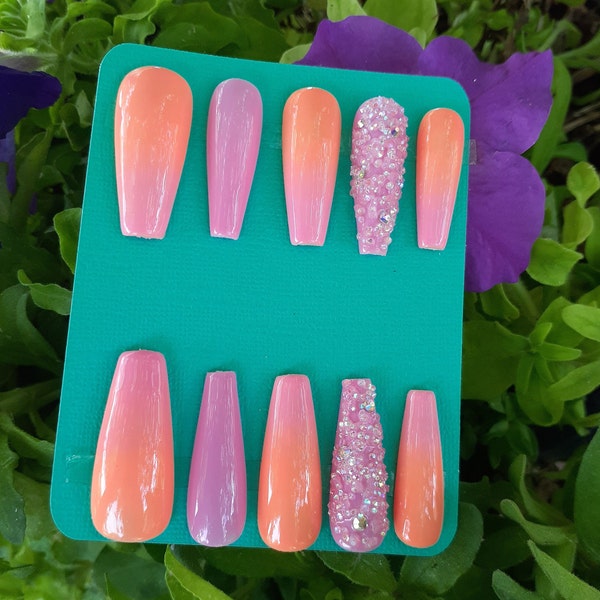 Pink Nails Orange Pink Pastel Spring Nails Bridemaids Nails for Spring Wedding Pink Sparkle Bridal Nails Spring Party Gift for Nail Lover