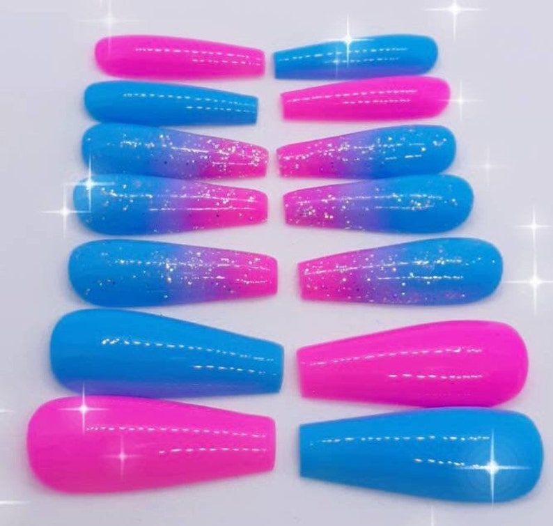 Blue and Pink Nails Gender Reveal Nails Gender Reveal Shower Ombre Nails Baby Shower Pink Baby Shower Nails Blue Baby Shower Idea Twin party image 3