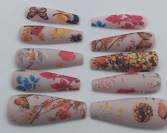 Harvest Nails Fall Nails Falling Leaves Autumn Nails Outdoor Nails Natural Wedding Nails Spring Wedding Nails Natural Lover Gift Butterfly