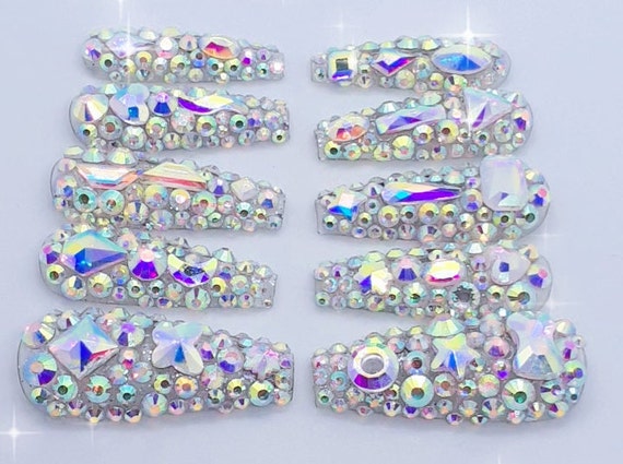 Luxury Shiny Diamond Nail Decoration Set Set AB Glass Rhinestones