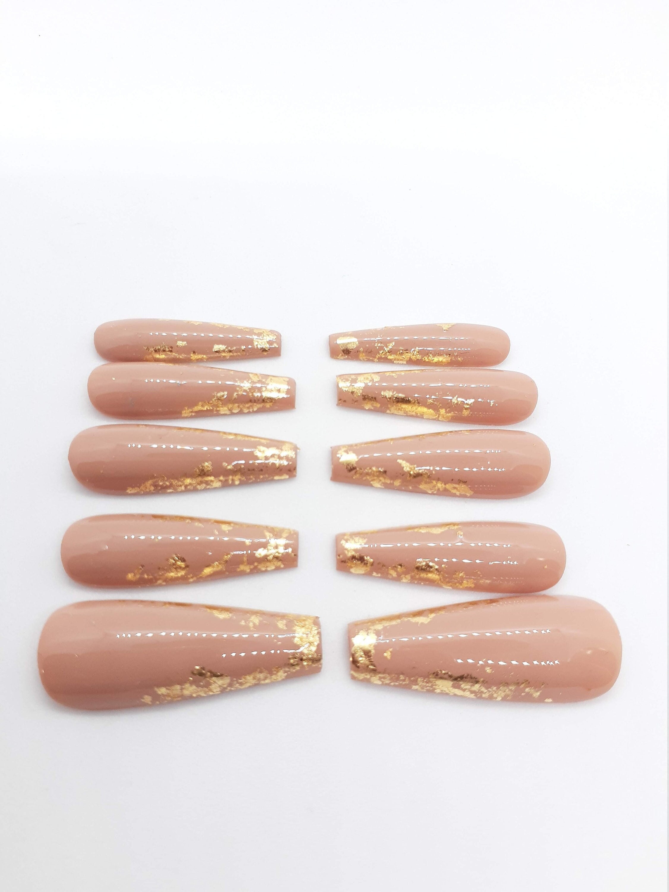 Nude and Gold Nails - Etsy