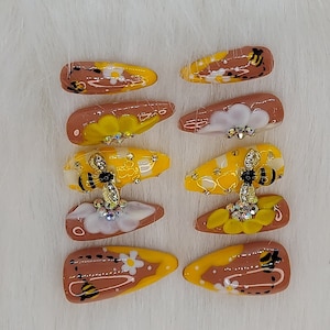 Bee Nails Bee Theme Party Bee Wedding Honey Bee Kawaii Nails Yellow Nails Bee Charms Gifts for Beekeeper Salon Nails at Home DIY Nails image 6