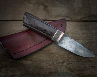 Hand forged knife with hamon