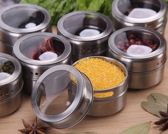 Magnetic Spice Rack Accessories 8 oz Bravada Square Clear Lid Spice Tins 12 