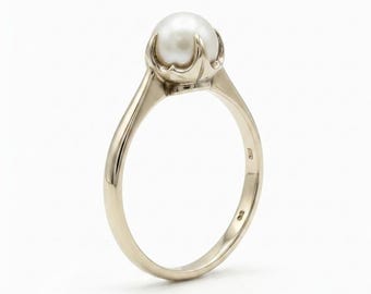 Anillo de plata de ley 925 con perlas cultivadas Akoya japonesas de agua salada, estilo Art Déco, con engaste de garras.