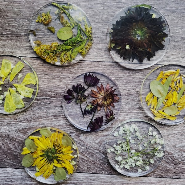 Custom Coasters - Epoxy Resin | Clear or Color | Coaster Set | Home Decor | Living Area | Bedroom - Add Natural Dried Flowers | Gold Flakes