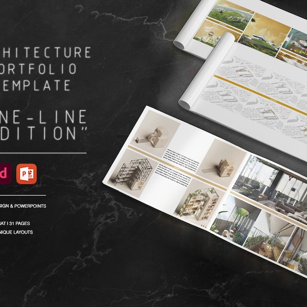 Modern Architecture Design Portfolio Template | InDesign & PowerPoint | One-Line Interior Design Showcase