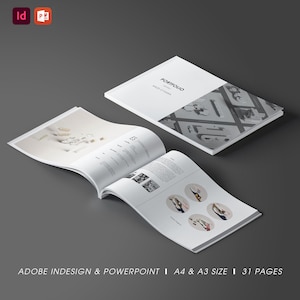 Plantilla de portafolio de arquitectura moderna en escala de grises, vol. 1 / Diseño de interiores / Adobe InDesign y PowerPoint / Tamaños A4 y A3 / Portafolio de arte empresarial