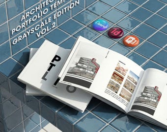 Architektur Portfolio Vorlage: Graustufen Ausgabe Vol.2 (Canva - InDesign - Power Point)