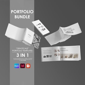 Zestaw szablonów portfolio architektonicznego: Edycja w skali szarości (Canva – InDesign – PowerPoint)