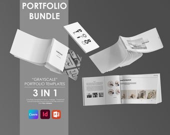 Architecture Portfolio Template Bundle: Grayscale Edition (Canva - InDesign - PowerPoint)