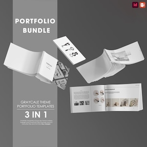 Architecture Portfolio Bundle &quot;Grayscale&quot; Edition | Interior Design | InDesign & PowerPoint | A4 A3 Brochure Landscape Templates