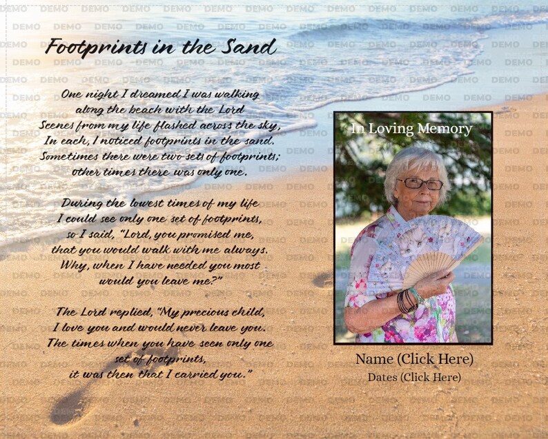 Memorial footprints in the Sand Poem Personalized Etsy