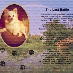 Pet Memorial, "Last Battle" TEMPLATE, That You Personalize, Digital File DOWNLOAD, Pet Loss Gift