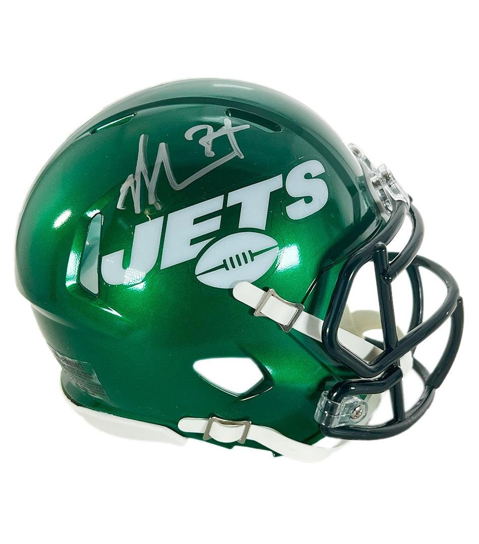 New York Jets Throwback Logo 1998 - 2018 Brown Framed Wall-Mountable Mini  Helmet Display Case