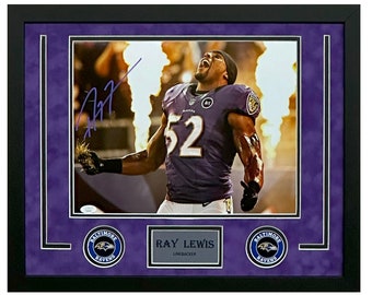 Ray Lewis Hand Signed & Framed Baltimore Ravens 11x14 Photo (JSA)