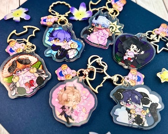 3D Lucifer, Leviathan, Mammon, Beelzebub, Belphegor Demon + MC  Double Sided Charm || Obey Me! Shall we Date? Acrylic Keychain Phone Charm