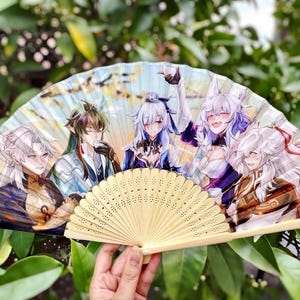 Memories of the Quintet – HSR 14 inch Bamboo Fan || Honkai Star Rail decorative folded chinese hanfu traditional style hand fan