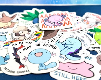 Pkmon Shitpost Stickers || Funny Holographic Waterproof Stationery Stickers for laptop, hydroflask, planner, sticker collector