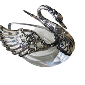 Vintage 800 Silver Swan: Italian Solid Silver & Glass Figurine