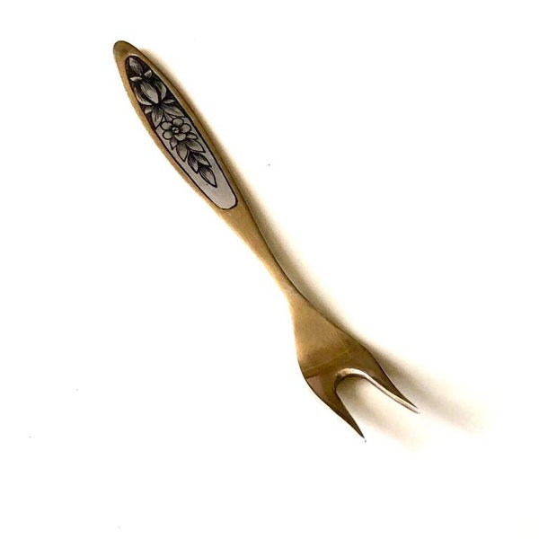 Russian Solid niello silver dessert Fork - .875 Sterling silver Russian Great Ustyug, Gilding, Niello