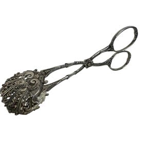 Vintage 800 Silver Sugar or Pastry Tongs – Ornate Floral Design – Antique European Silverware