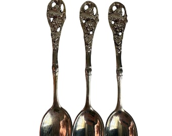 Set of 3 Antique German Silver Spoons – 800 Silver, Ornate Floral Design