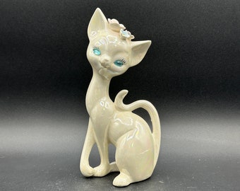 Vintage Made in Japan Tall Iridescent White Cat Figurine